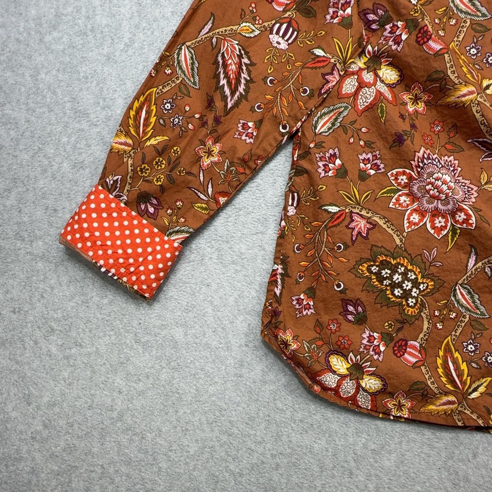 Talbots Shirt Women Petite Large Purple Brown Floral Long Sleeve Button Contrast - Picture 5 of 13